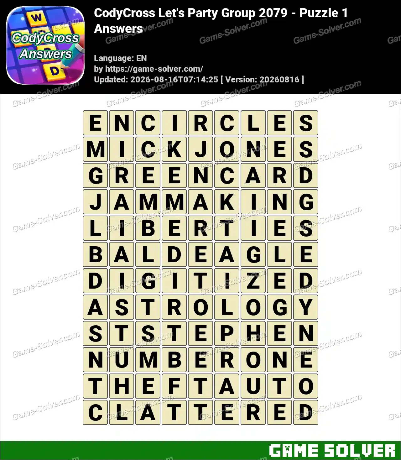 CodyCross Let’s Party Group 2079 – Puzzle 1 Answers